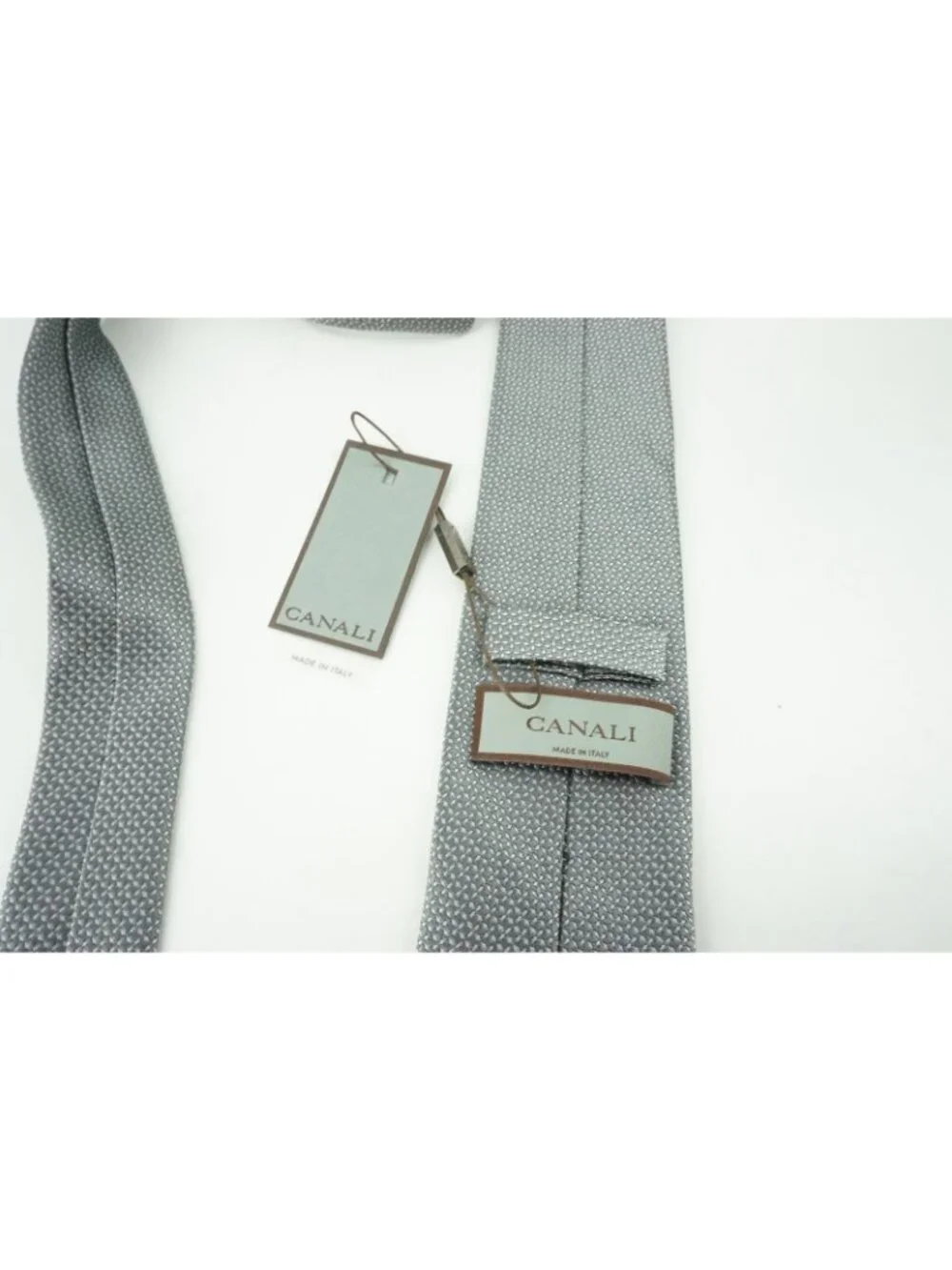 Canali Stainless Steel Ivory Botanical Looking Silk Tie Brand New With Tags